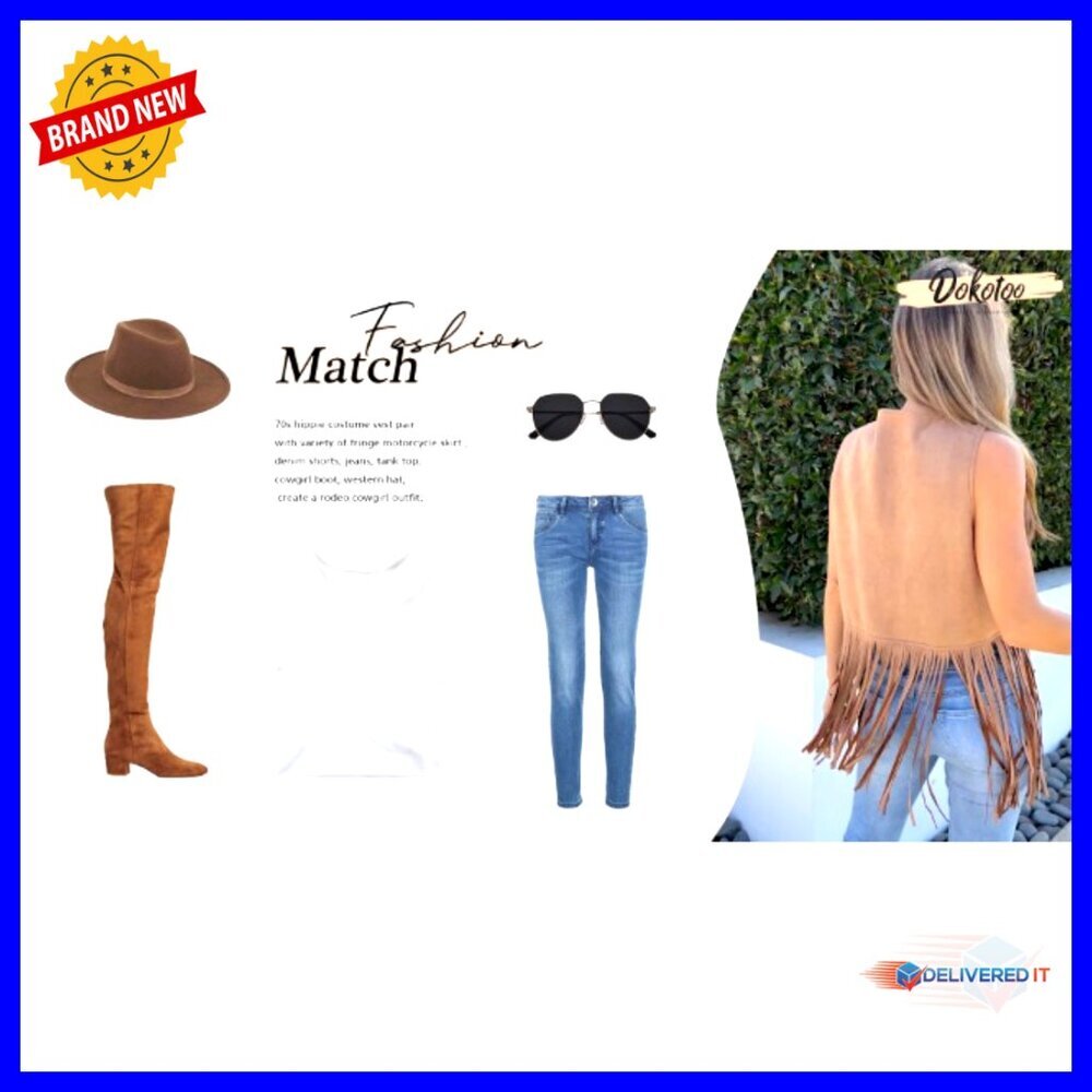 Fringe Vest Sleeveless Cowgirl Western Faux Suede Tassel Outerwear Retro Boho - Picture 7 of 7